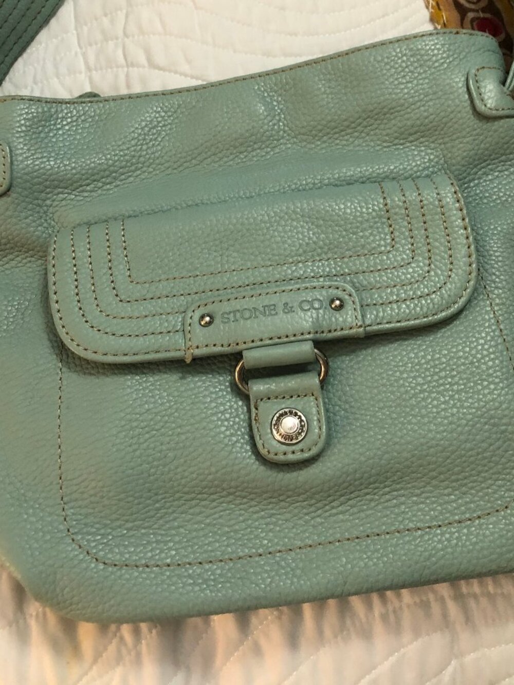 Stone & Co green pebble grain leather shoulder bag.